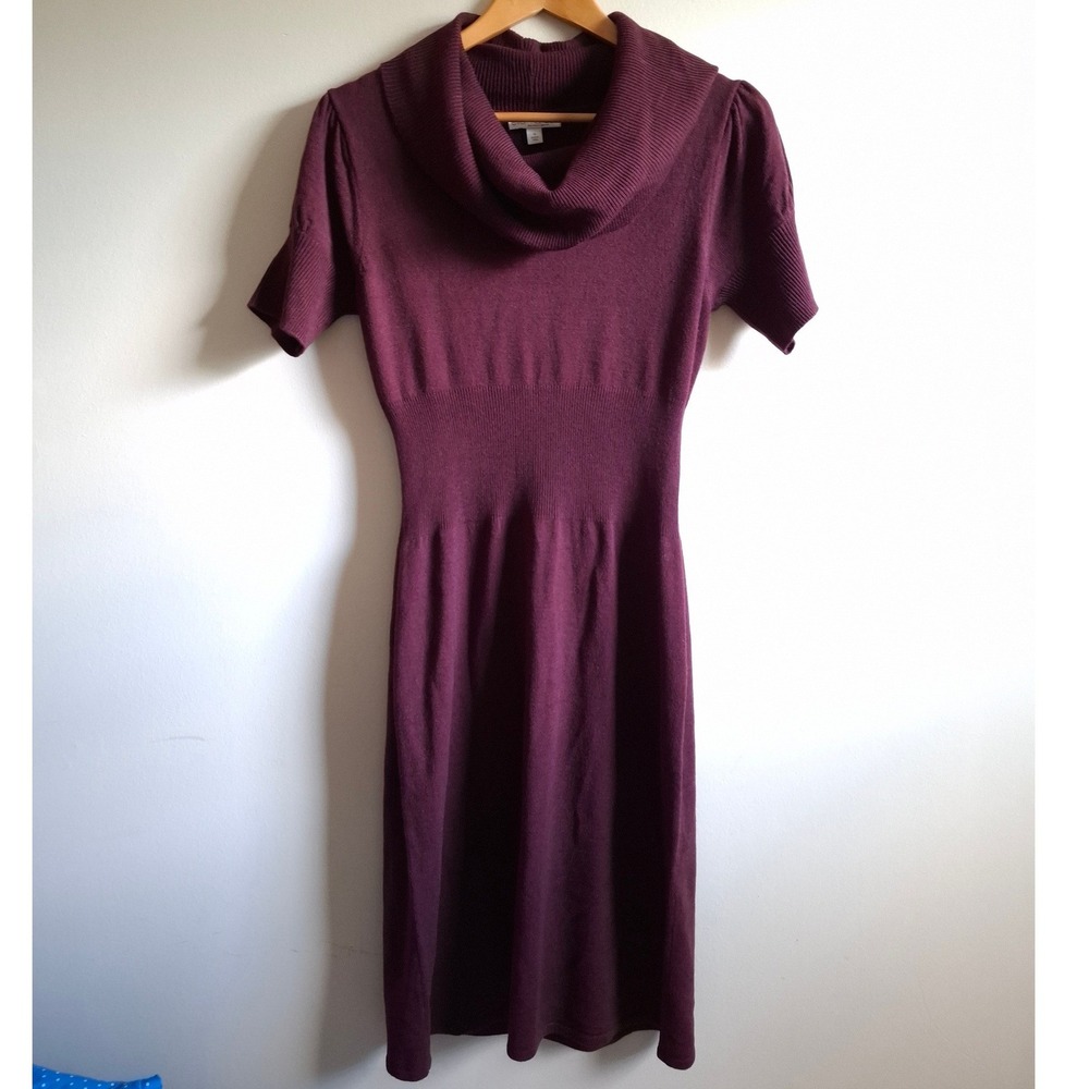 Retro Twee Modest Corporate Sweater Dress Maroon Brown Cowl Knit Eva Mendes Sz S
